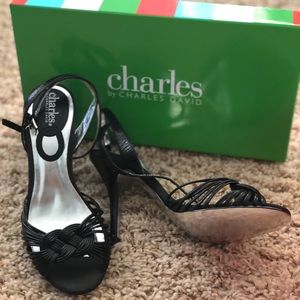 CHARLES DAVID Black Strappy Sandal Heels